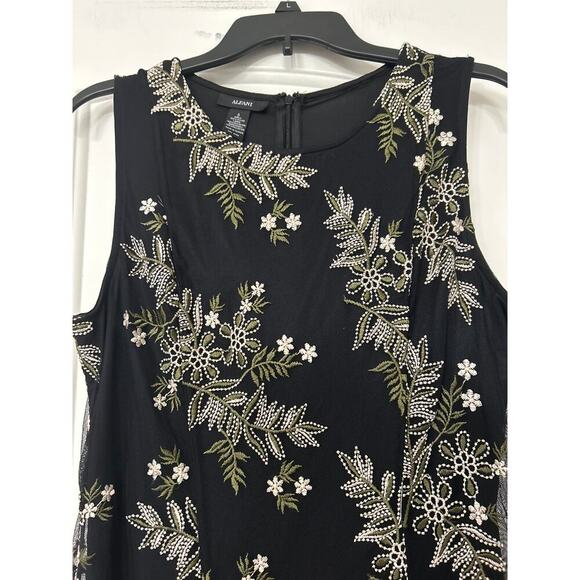Alfani Black Mesh Floral Embroidered Asymmetrical Fairygoth Sleeveless Dress 6 - Picture 8 of 15